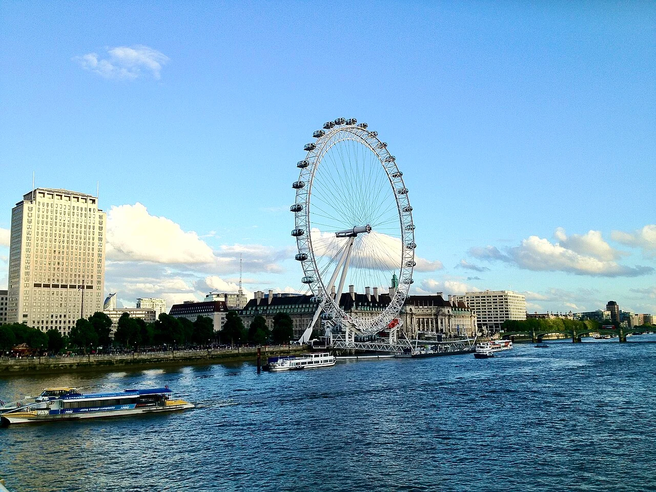 London Eye and the South Bank seen across the Thames