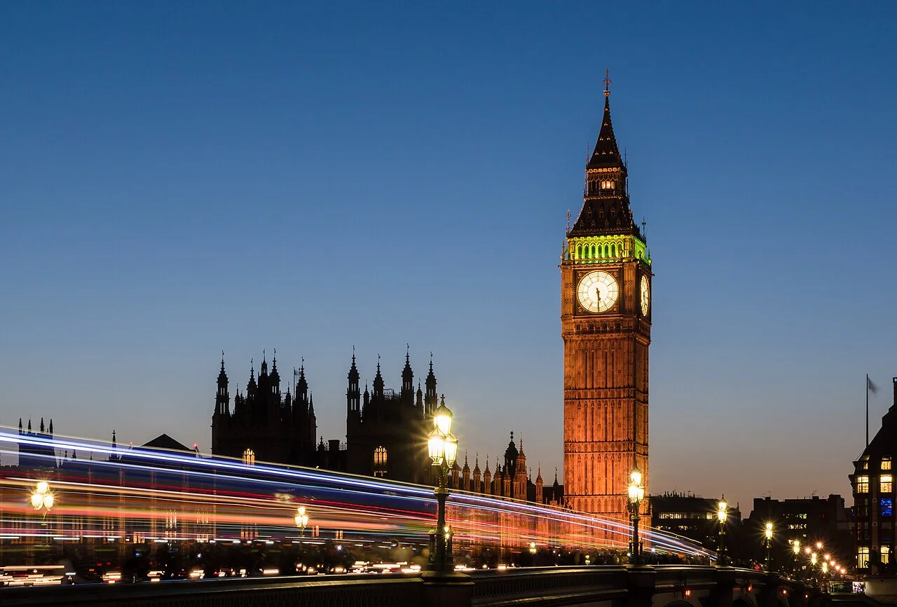 Elizabeth Tower and Westminster Bridge at sunset