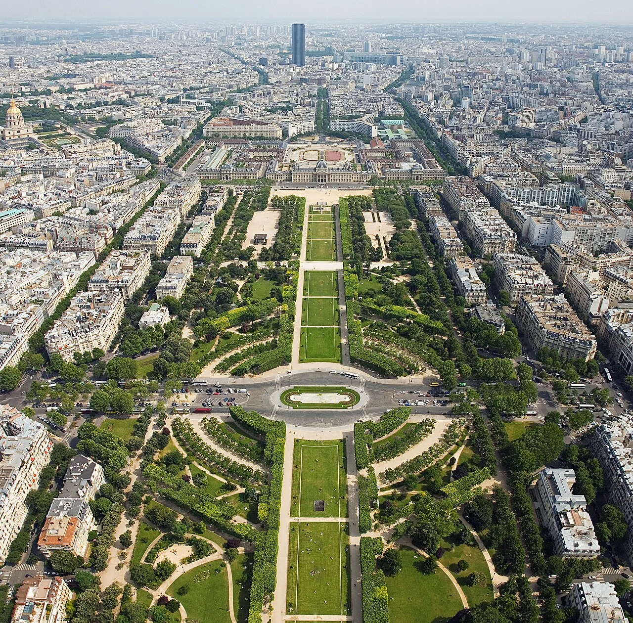 Champ de Mars and the Paris skyline viewed from the Eiffel Tower